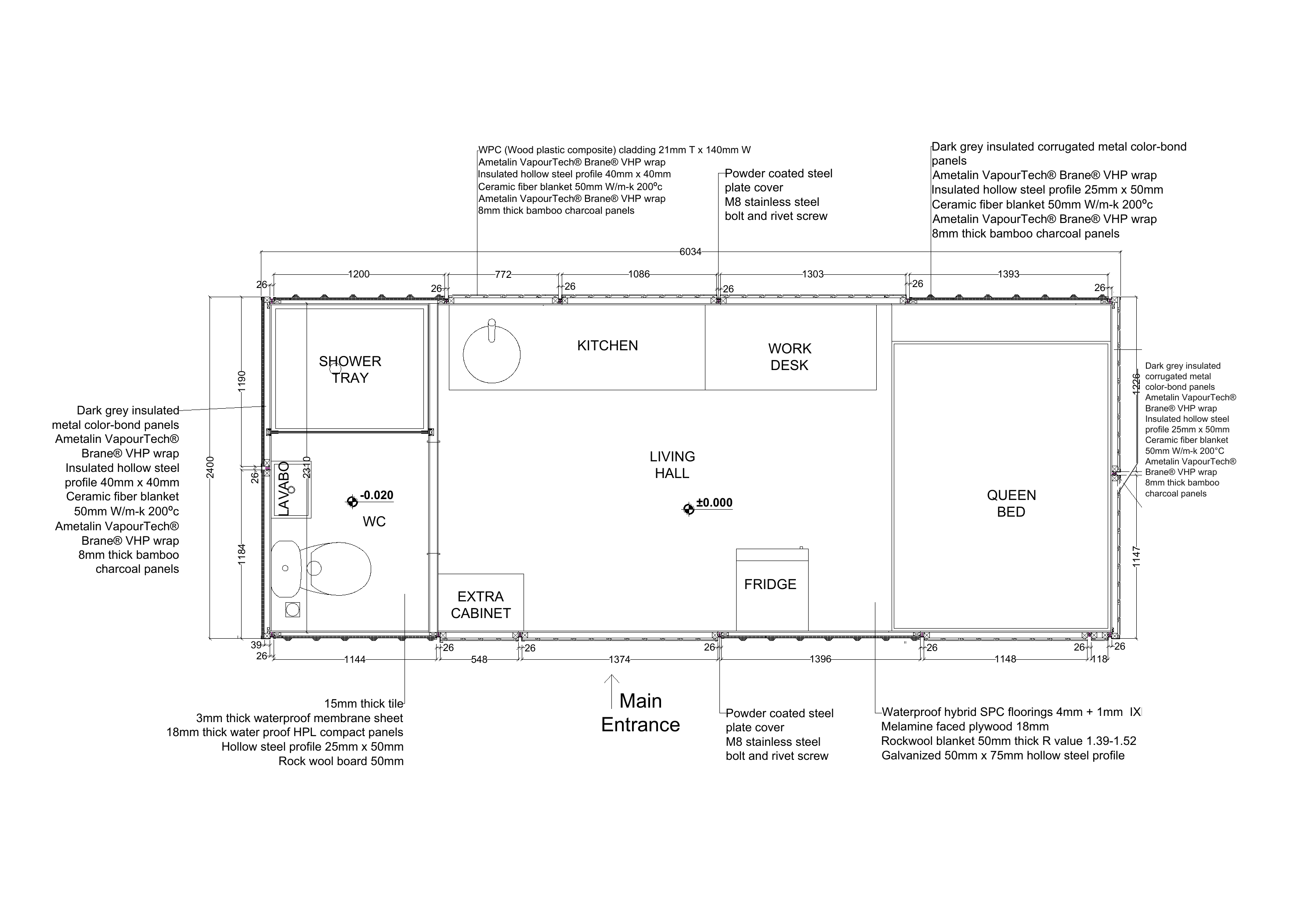TDU 002 horizontal 6 metre tiny-home layout drawing